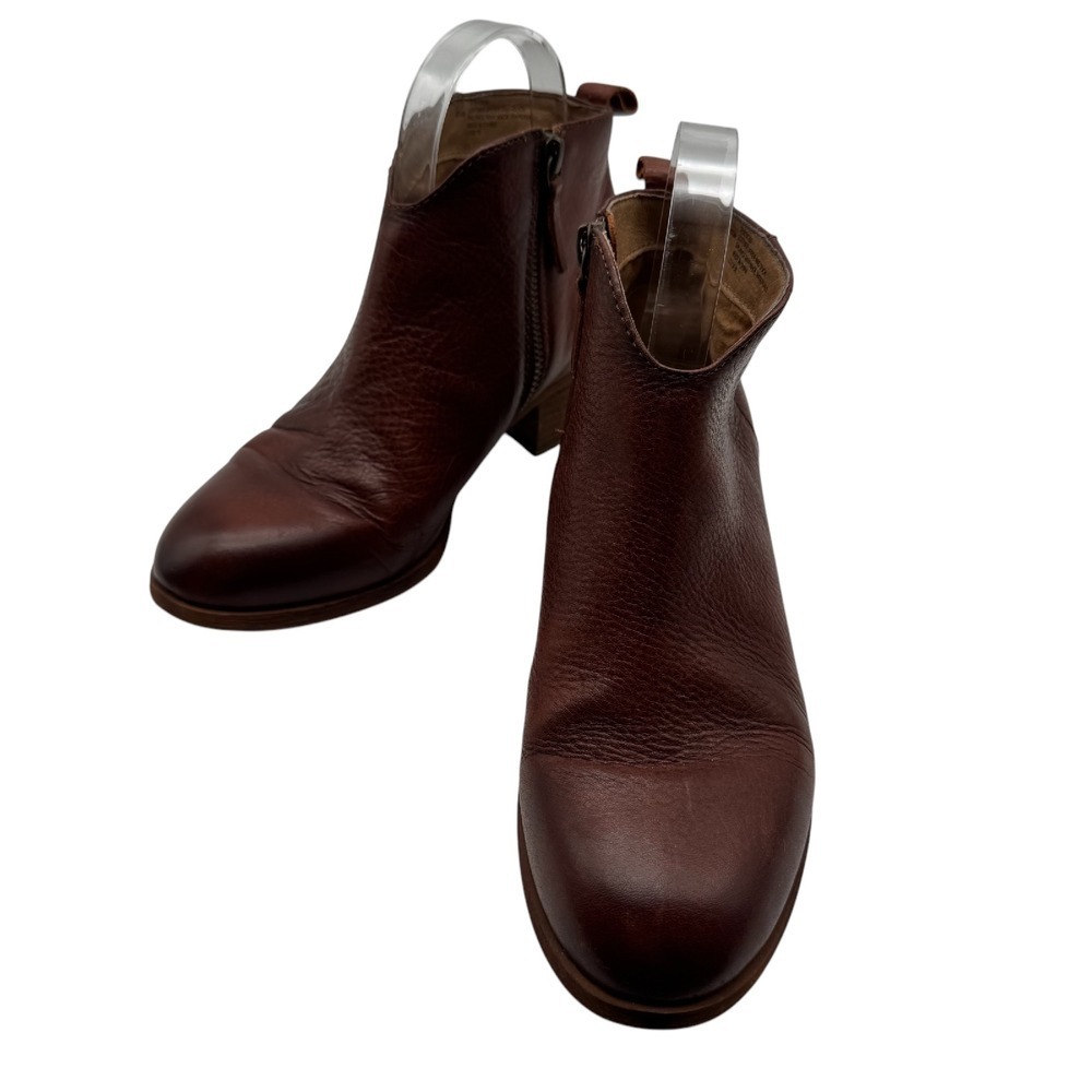Sofft Leather Ankle Booties‎ Sz 6.5 Western Rodeo Cowboy Brown Zip Up Block Heel